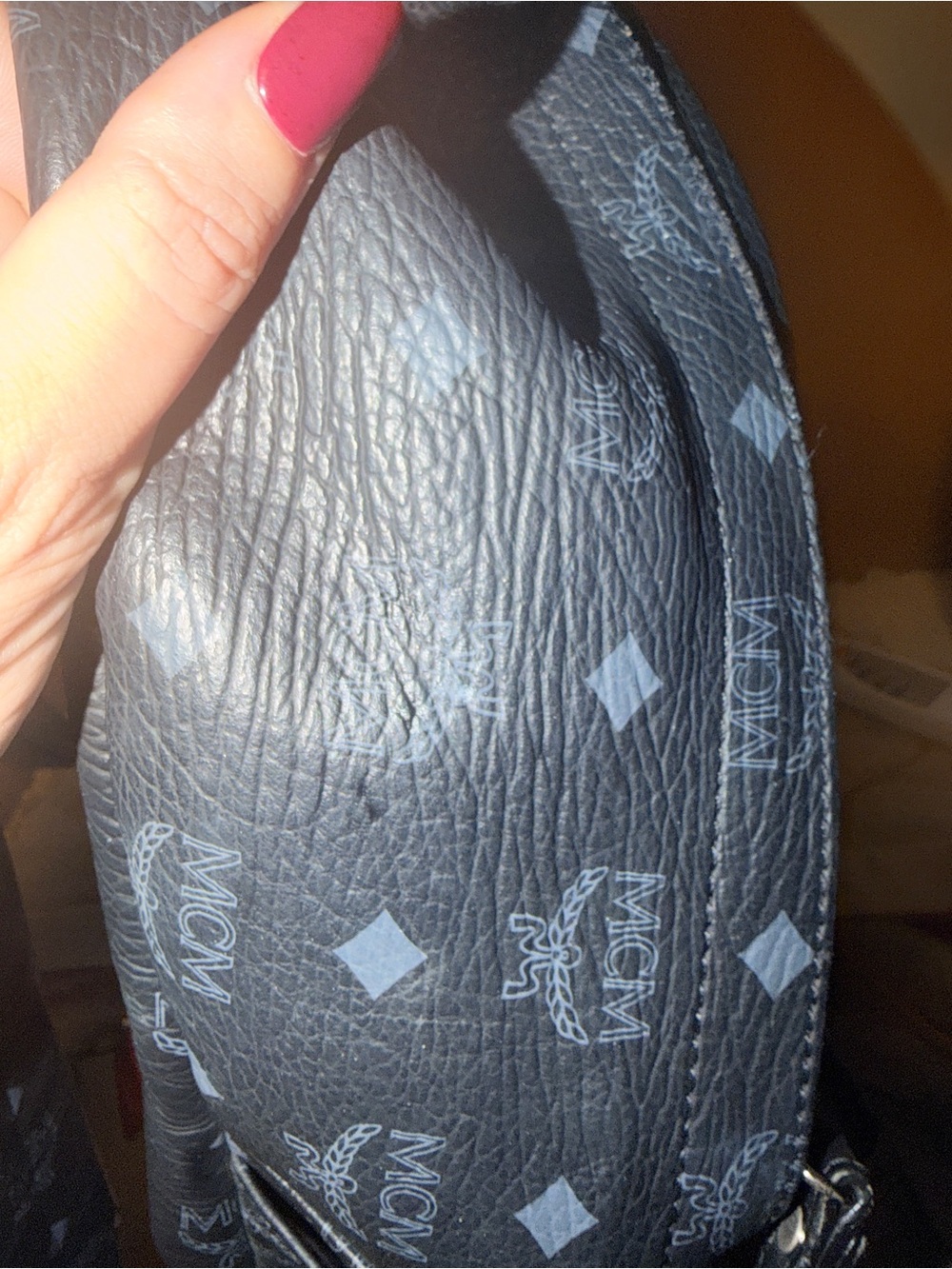 MCM Black Leather Logo Studded Backpack - Picture 12 of 12
